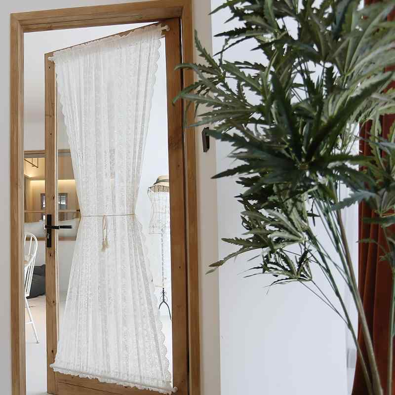 目隠し カーテン おしゃれ 白 内開き レース 寝室 バルコニー フレンチ シンプル 花柄 インテリア 透ける プライバシー 面ファスナー 突っ張り棒