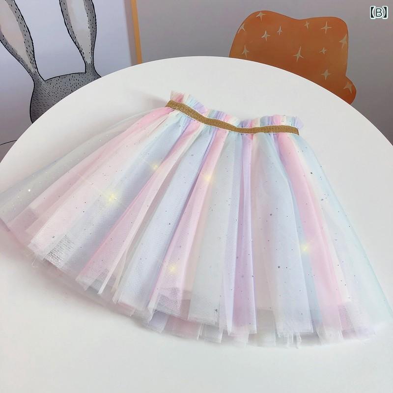 フロントップ楽天市場店のチュールスカート キッズ 韓国 女の子 Aライン メッシュ 裏地 キラキラ プリンセス かわいい 星 青 紫 お出かけ 発表会 ステージ 衣装｜アングル2