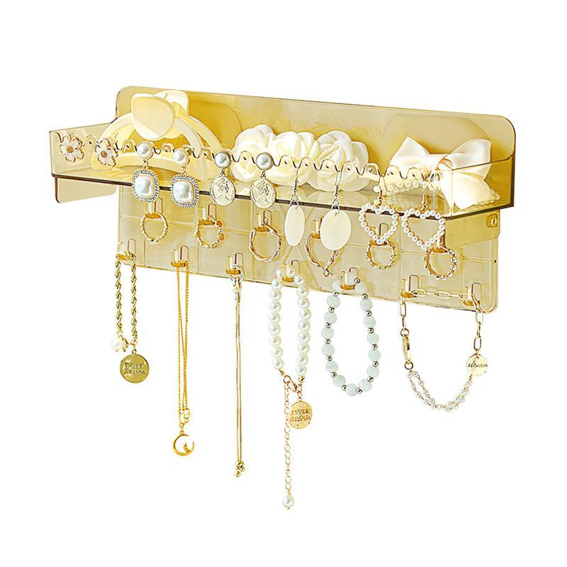 アクセサリー 収納 壁掛け おしゃれ ボックス イヤリング ピアス ヘアゴム ネックレス ラック 穴開け不要 シンプル ブラウン クリア