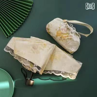 日傘 レディース傘 折りたたみ UVカット 紫外線対策 日焼け防止 遮熱 耐風 晴雨兼用 母の日 プレゼント 贈り物 刺繍入り レース 二層 収納袋付き 緑 青 ピンク 花柄