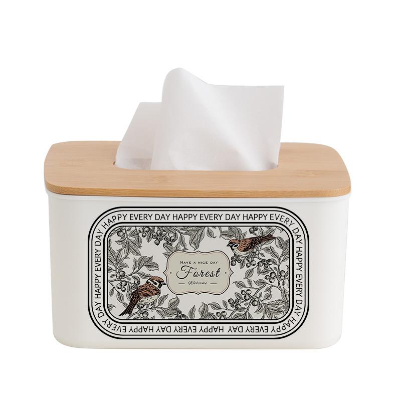 ティッシュケース 収納 おしゃれ アメリカ 手描き ボックス 自宅 リビング レストラン テーブル デスクトップ ナプキン プラスチック 長方形 丸角 花 葉 鳥