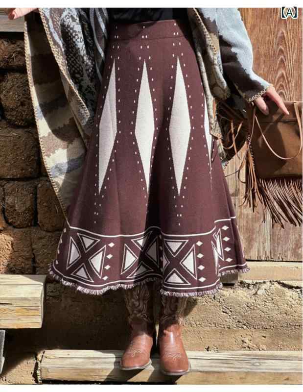 フロントップ楽天市場店のロングスカート 秋 おしゃれ レディース エスニック 民族風 Aライン 大人 きれいめ レトロ カジュアル フリーサイズ 体型カバー｜アングル2