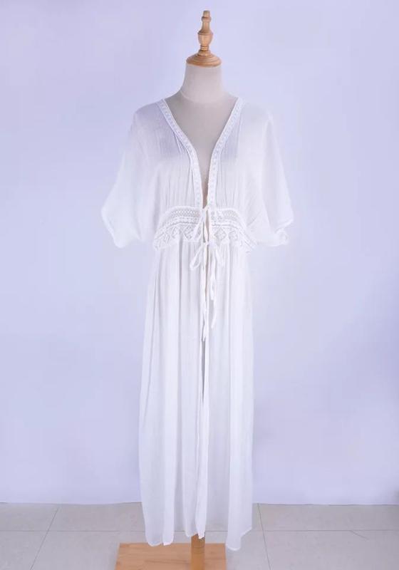 カーディガン ビーチ カバーアップ レディース 夏 ボヘミアン 日焼け対策 羽織り ロング丈 レース 水着 海 プール リゾート レジャー シンプル セクシー おしゃれ 白 黒