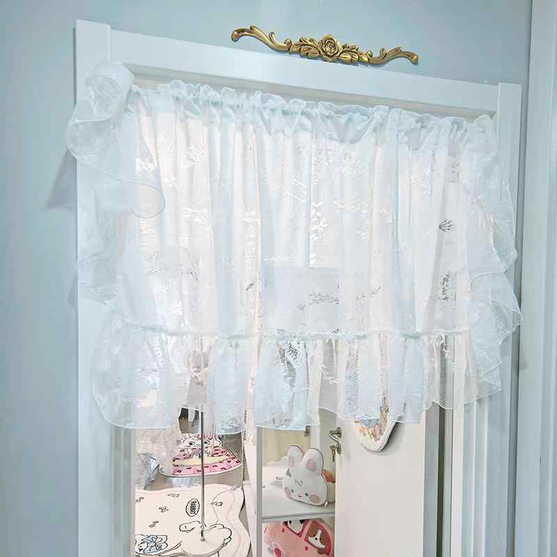 小窓用カーテン 上品 家庭用 キッチン リビング 玄関 寝室 ベッドルーム 仕切り パーテーション 装飾 ショート レース 花柄 おしゃれ