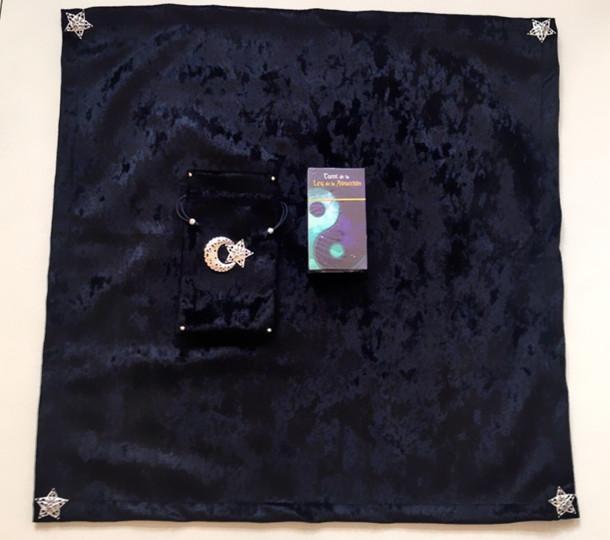 タロットカード ポーチ テーブル クロス バッグ 黒 五芒星 月 セット スエード 柔らかい 厚手 布 巾着 袋 アクセサリー 収納 シンプル