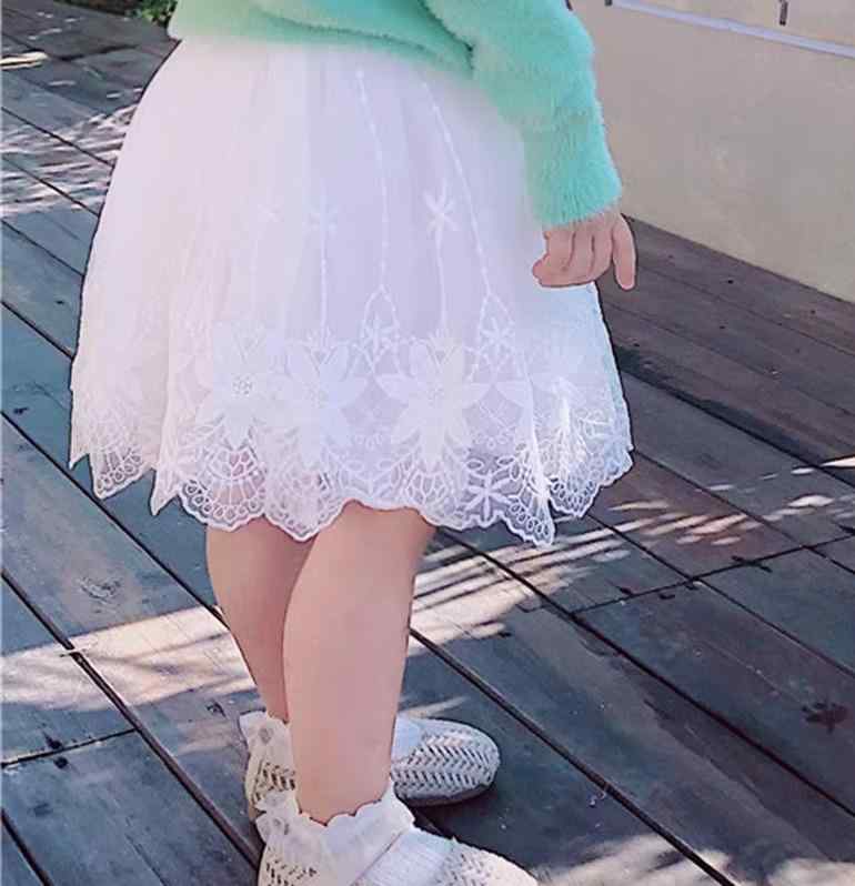 かわいい 女の子 スカート 子供 ベビー 春秋 ボトムス レース ウエストゴム 膝丈 透け感 プリンセス 発表会 衣装 お出かけ 花 白 黒