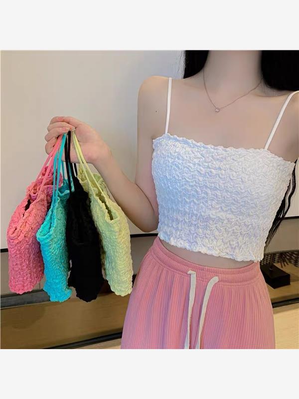 キャミソール ショート丈 インナー カップあり レディース ブラトップ シャーリング 薄手 見せる 伸縮 通気性 レイヤード へそ出し トップス 肌着 おしゃれ シンプル カジュアル セクシー フェミニン ブラック ホワイト ローズレッド