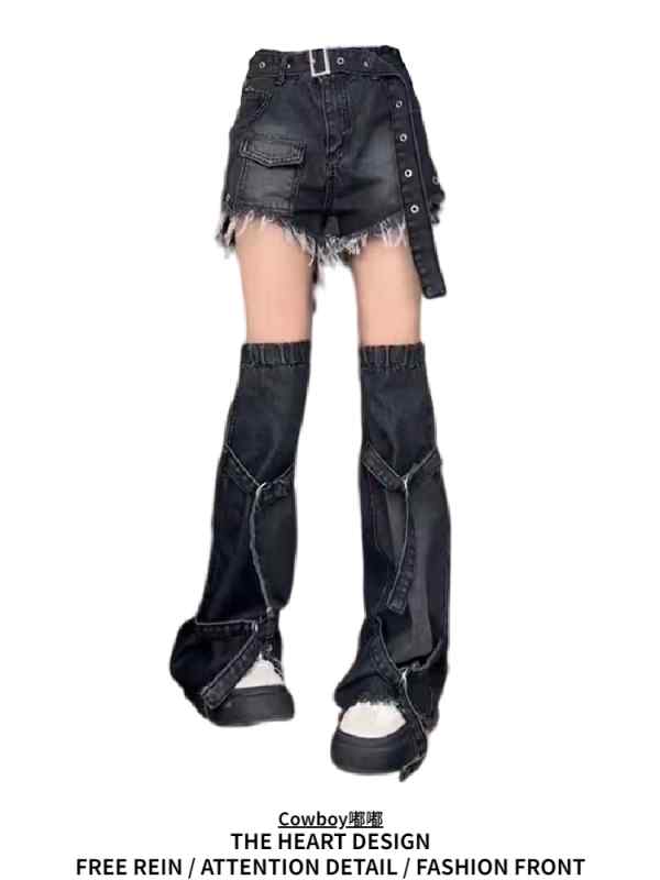 ショートパンツ レディース おしゃれ カジュアル 細見え 防寒 y2k サブカル 毛先 カットオフ フリンジ aライン ライトウォッシュ デニム 個性的 脚カバ...