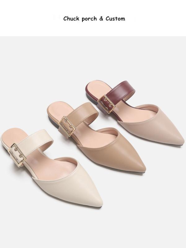 ミュール 大人 オフィス パンプス レディース 夏 ワイドストラップ付き ポインテッドトゥ ローヒール ..