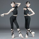 キッズ ダンス ラテン 練習着 衣装 夏 トレーニング レギンス 女の子 パフォーマンス タイトパンツ ぴったり ワンショルダー セットアップ 個性的 黒 緑 ...