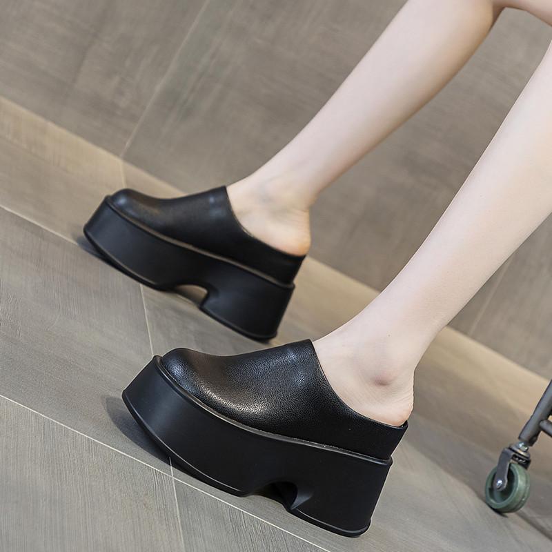 厚底サンダル レディース おしゃれ 韓国 ラウンドトゥ ハイヒール ウェッジソール 夏 かかとなし 履きやすい 歩きやすい 黒 白 シンプル 無地