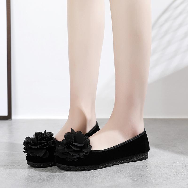 フラットシューズ 歩きやすい レディース リボン 花 柔らかい 滑り止め 浅履き ラウンドトゥ シンプル おしゃれ 小さめ 黒 カジュアル 妊婦 通勤 痛くなりにくい