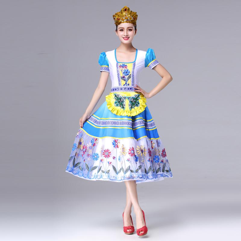 楽天フロントップ楽天市場店民族 衣装 ロシア 服 舞踊 宮廷 プリンセス メイド 映画 テレビ パフォーマンス サテン パフスリーブ レース クロスストラップ 刺繍 フレアスカート 裏地