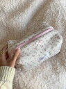 化粧ポーチ 大容量 韓国 キルティング ジッパー コスメ 洗面用具 収納 小物入れ ポータブル ガーリー かわいい 花柄 リボン プレゼント