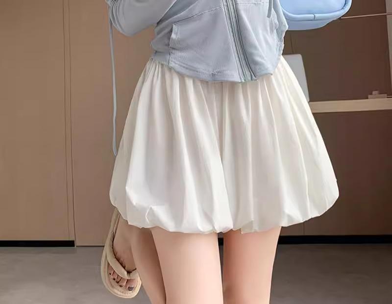 バルーンショートパンツ レディース 夏 ボトムス 短パン キュロット ゆったり スリム ウエストゴム ポケット シンプル カジュアル 黒 白 無地