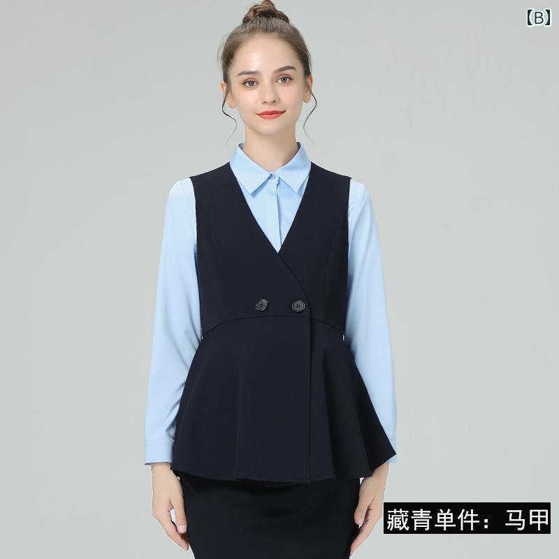 マタニティ スーツ ウェア 春秋 ベスト ストレート パンツ 面接 フォーマル オフィス 事務服 職場 OL 2点セット ダブルブレスト ハイウエスト 調節可能 シンプル 無地 黒 紺