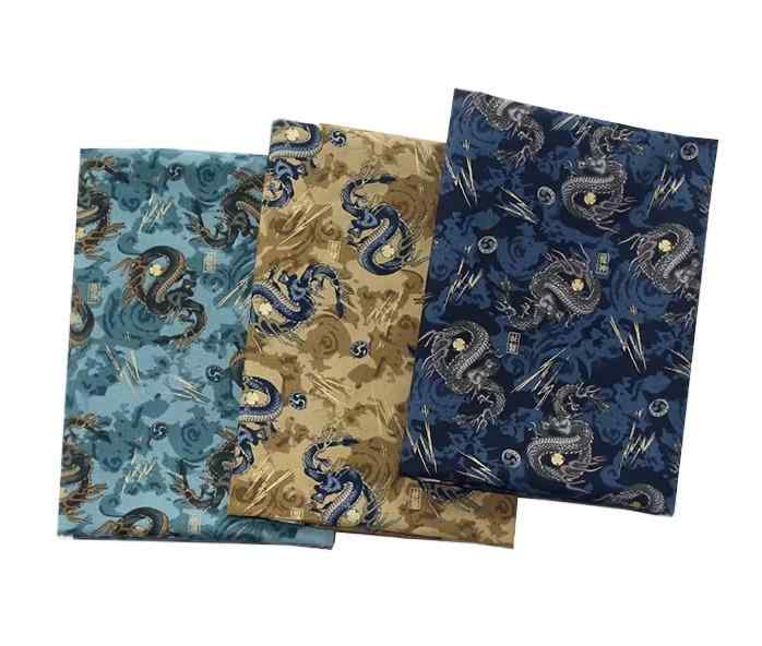 生地 龍 布 かっこいい ドラゴン 衣装 中国 チャイナ 民族 ステージ パフォーマンス 綿 厚手 服 小物 バッグ クッション カバー 手作り DIY 裁縫 手芸 プリント 青 黄色