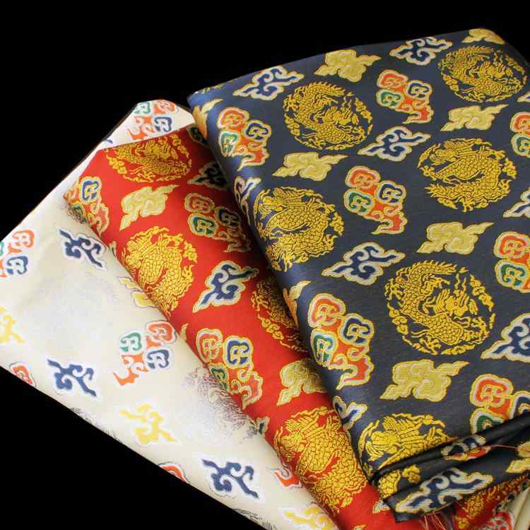 生地 龍 布 かっこいい ドラゴン 雲 刺繍 衣装 中国 チャイナ 民族 ステージ パフォーマンス 韓服 ジャカード 光沢 子供 女性 手作り DIY ドレス スカート 小物 手芸 裁縫 赤 青 ベージュ