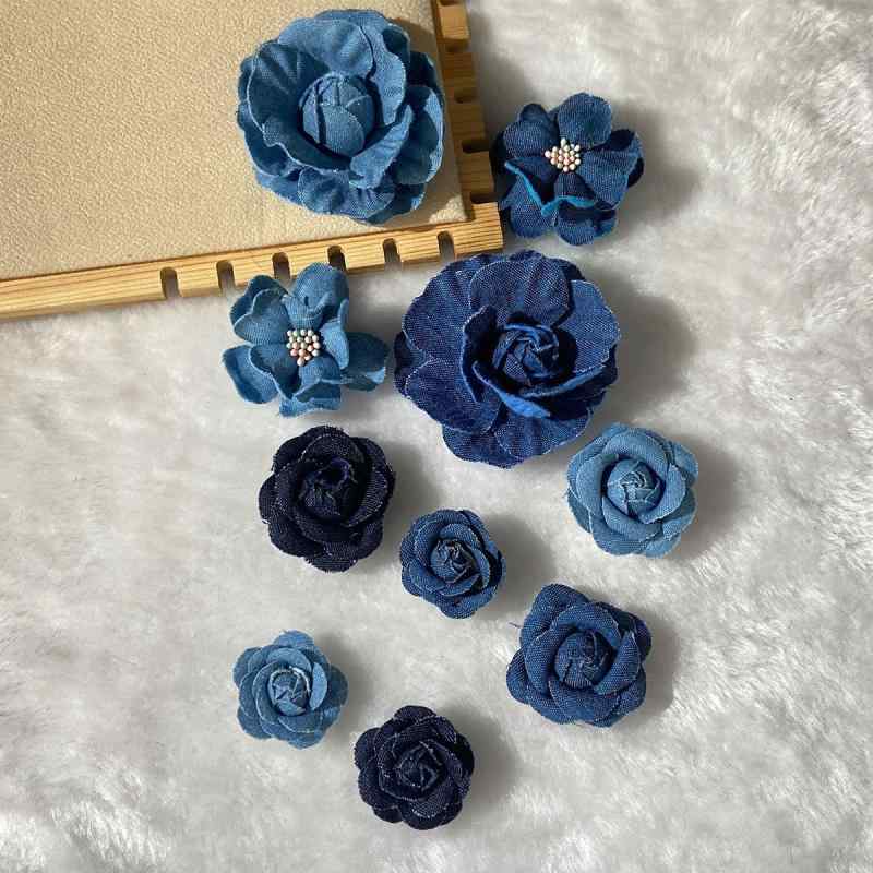コサージュ 花 デニム 椿 材料 アクセサリー ハンドメイド シンプル ナチュラル レトロ おしゃれ 青 小さめ プレゼント ピン カジュアル