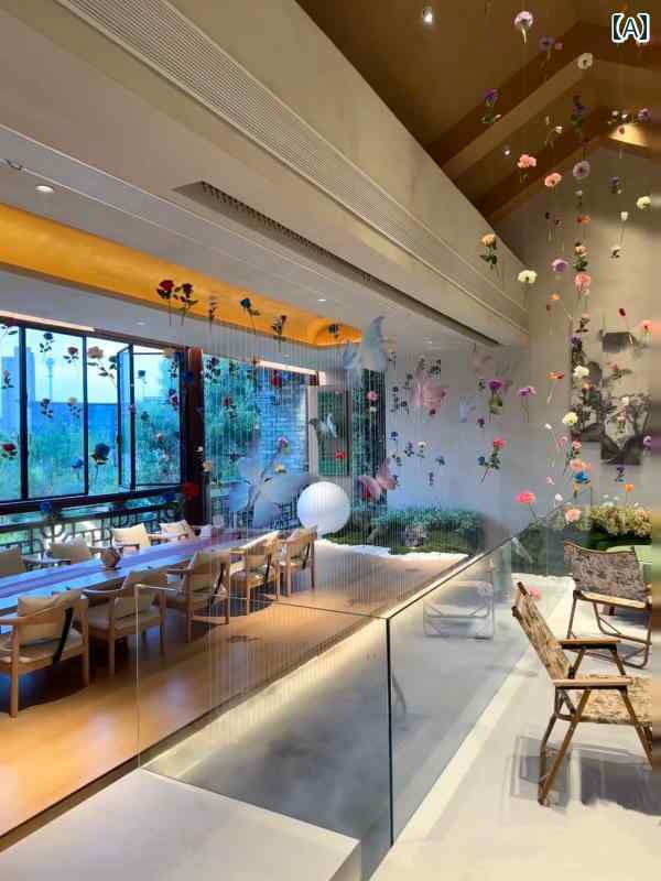 造花 インテリア 吊り下げられた カーテン 結婚式 アレンジメント 背景 装飾 カラフル ピンク 青 黄色 韓国 おしゃれ 誕生日 写真撮影 仕切り