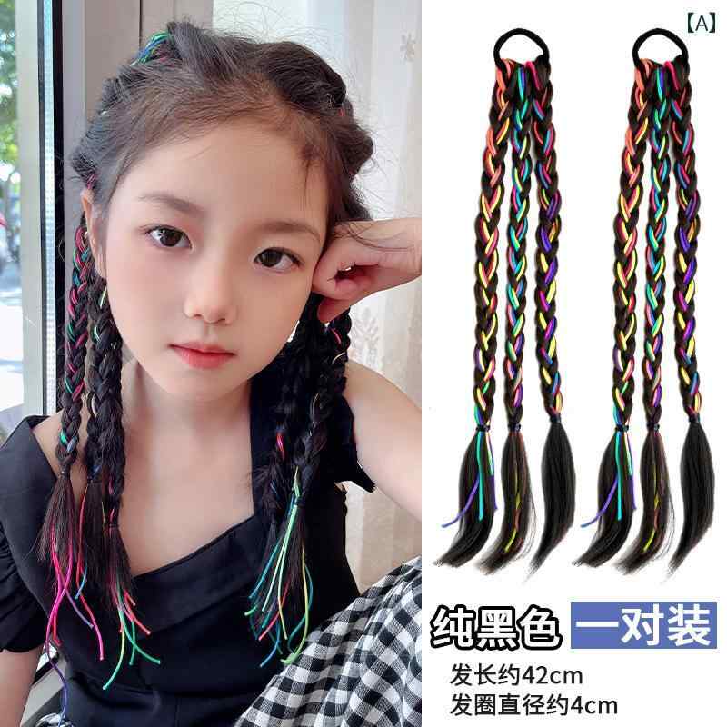 エクステ 三つ編み つけ毛 韓国 子供 女の子 レディース ポニーテールアイテム ストリートダンス ヘアアクセサリー おしゃれ フェス イベント ヘアアレンジ 黒 青 ピンク