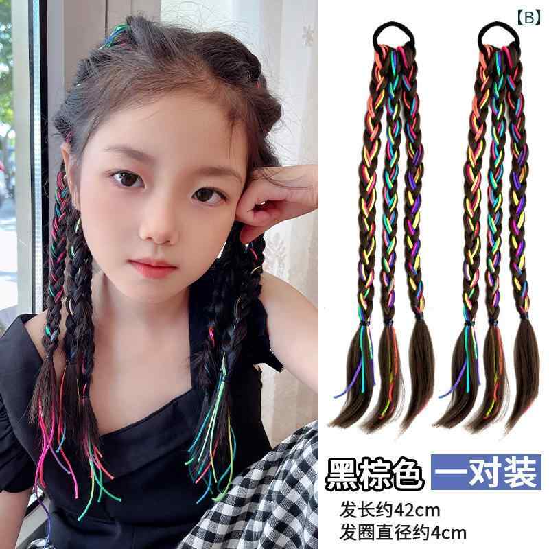 エクステ 三つ編み つけ毛 韓国 子供 女の子 レディース ポニーテールアイテム ストリートダンス ヘアアクセサリー おしゃれ フェス イベント ヘアアレンジ 黒 青 ピンク