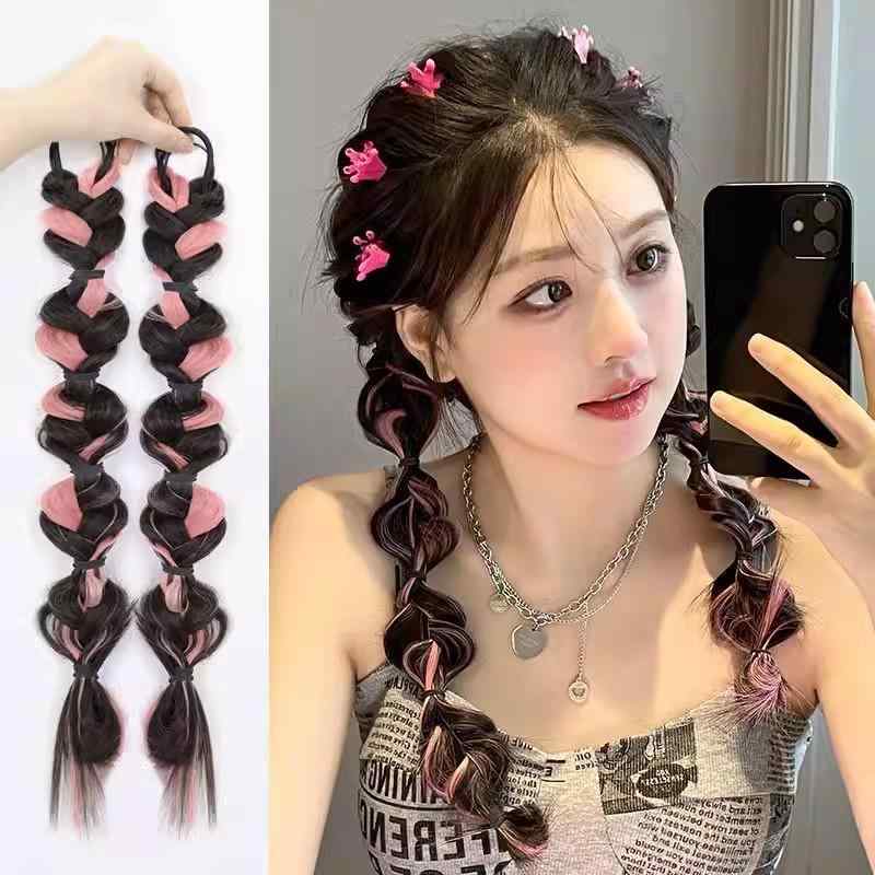 エクステ 三つ編み つけ毛 子供 女の子 レディース おしゃれ フェス イベント ヘアアレンジ ヘアアクセサリー ツイスト ロングツインテール ドレッド 黒 グレー シルバー