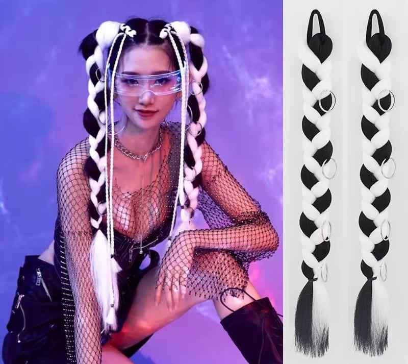 エクステ 三つ編み つけ毛 子供 女の子 レディース おしゃれ フェス イベント ヘアアレンジ ヘアアクセサリー ツインテール ツイスト ストリートダンス カラフル 白 黒