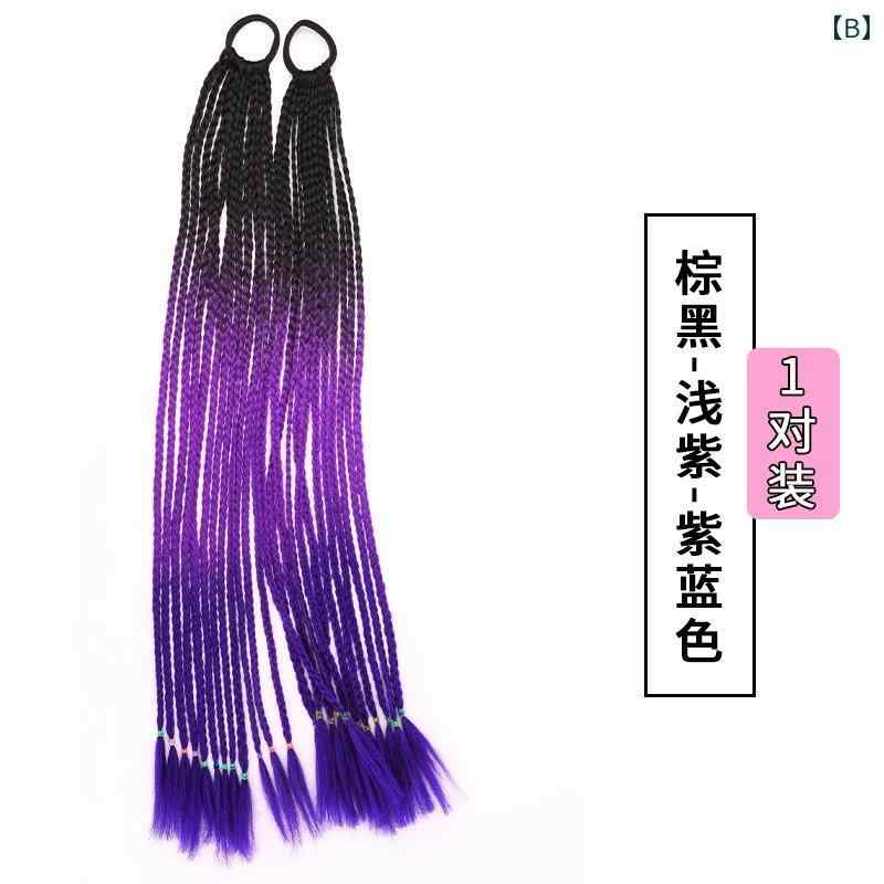 エクステ 三つ編み つけ毛 子供 女の子 レディース おしゃれ フェス イベント ヘアアレンジ ヘアアクセサリー フィッシュボーン ツインテール グラデーション 紫 青 ピンク