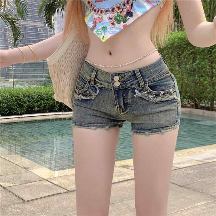 Short Pants - マイクロミニ ショートパンツ おしゃれ セクシー レディース XS 小柄 デニム ジーンズ 夏 ストレート ミニ丈 美脚 脚長効果 ハイウエスト 伸縮性