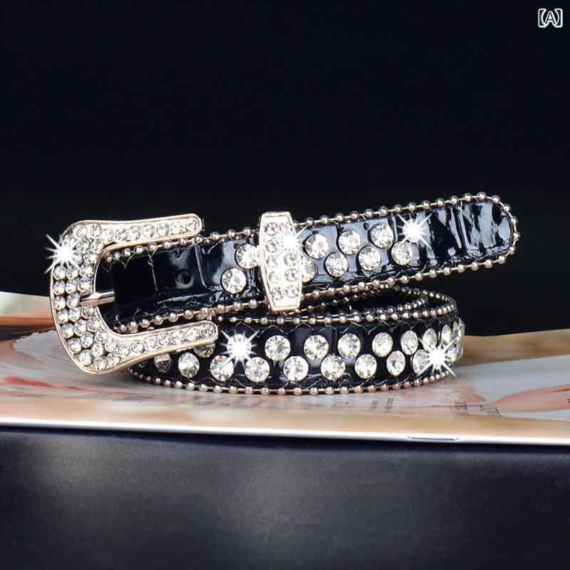 ベルト レディース キラキラ ビジュー ラインストーン フェイクレザー バックル Y2K パンク ロック デニム 装飾 アクセント 黒 白 赤