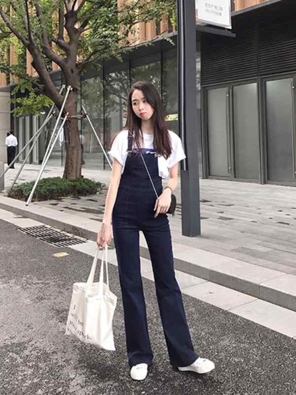 サロペット パンツデニム レディース ハイウエスト ワイドレッグ オールインワン ジーンズ ロング 脚長 スリム ストレート 体型カバー 青 黒