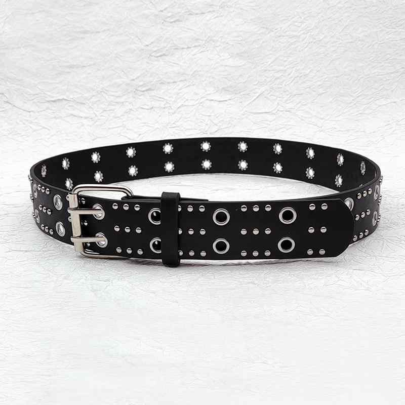 ベルト ユニセックス 黒 金属 スタッズ パンク ヴィンテージ風 太め ベルト 穴あけ不要