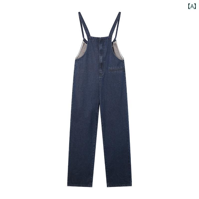 サロペット オールインワン レディース デニム 夏 ハイウエスト ジッパー リボン ロング 脚長効果 スリム 青 かわいい シンプル 無地