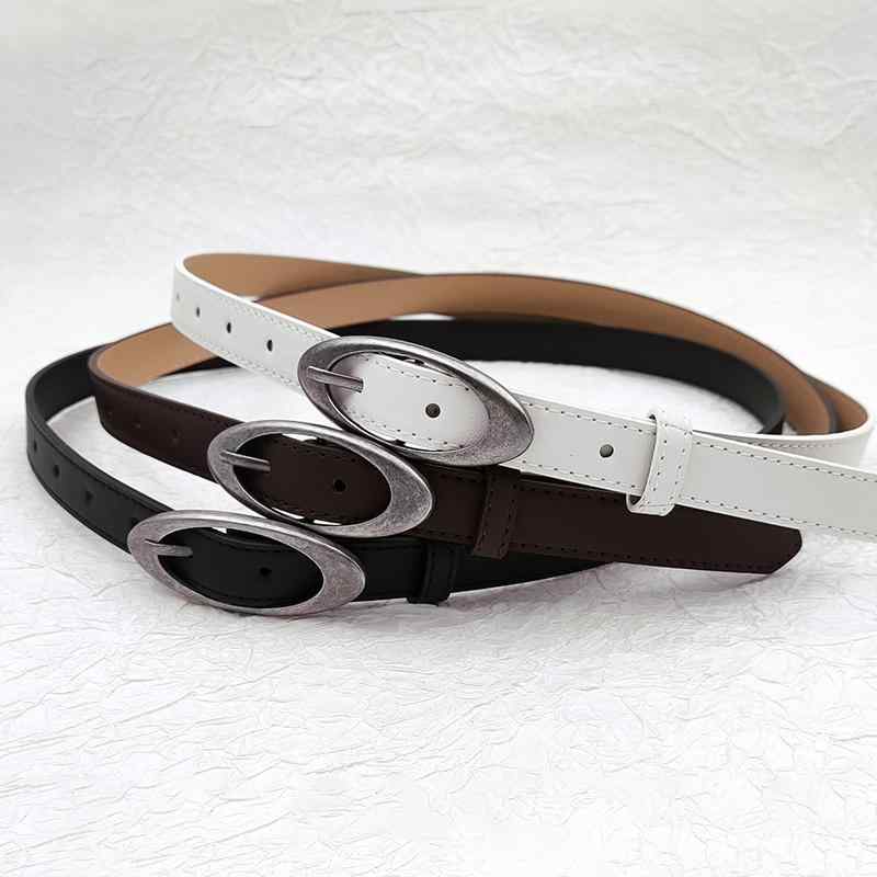 ベルト オーバルバックル ヴィンテージ風 アンティーク調 シルバー アクセサリー風 カジュアル 服飾小物 シンプル ジーンズ 装飾 クラシック