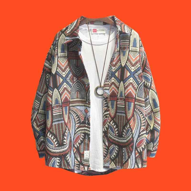 シャツ メンズ カジュアル 春秋冬 ジャケット 羽織 長袖 シングルブレスト 厚手 ゆったり ウール アウトドア 旅行 エスニック ヴィンテージ風 大きいサイズ