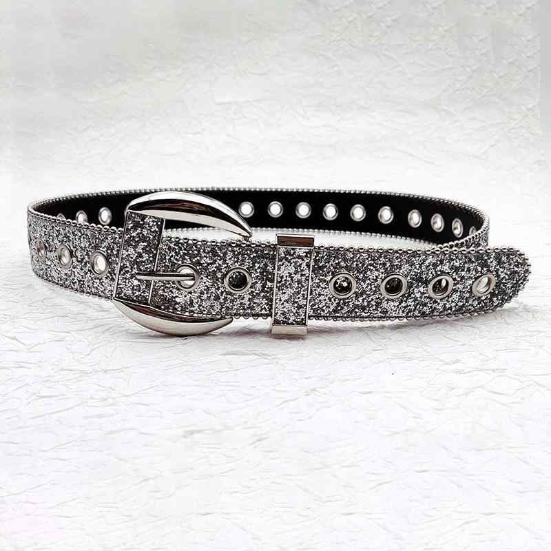 ベルト レディース おしゃれ シルバー ストーン 装飾 ジーンズ デニムスカート 小物