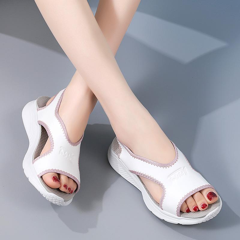 スポーツサンダル レディース 歩きやすい 夏 通気性 カジュアル 大きいサイズ ローヒール 履きやすい フラット PU サイド空 赤 黒 レインボー