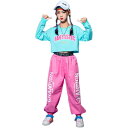 ダンス キッズ 衣装 セットアップ 子供 ジュニア お揃い ストリート ヒップホップ ジャズ パフォーマンス 舞台 カジュアル パンツ 帽子 青 ピンク 白