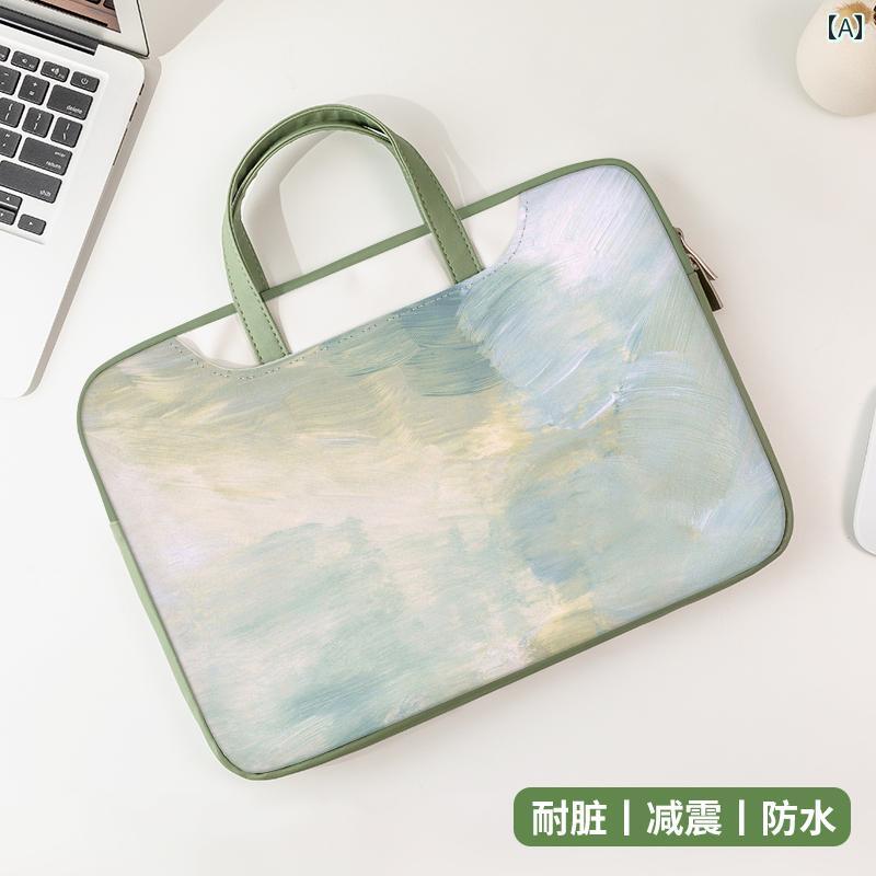 ノートパソコン バック 学生 通勤 シンプル おしゃれ レディー 保護カバー 持ち手 ビジネス フェイクレザー 多目的デザイン 防水 耐衝撃 大容量 葉模様