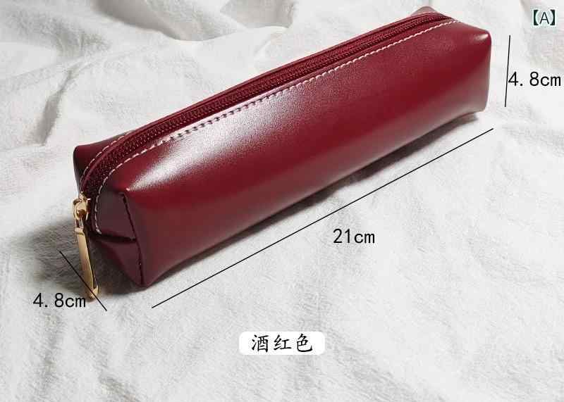 ペンケース 大人 スリム PUレザー ヴィンテージ風 大容量 コンパクト ポータブル 文房具 筆入れ 収納 万年筆 鉛筆 誕生日 記念日 プレゼント ビジネス 学生 シンプル おしゃれ 茶 黒 赤 無地 frontop-12286559 フロントップ楽天市場店 サンプル画像2
