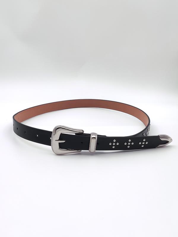 ベルト レディース おしゃれ ブラック クロス スタッズ y2k 個性 アクセント ジーンズ コーデ 皮ベルト