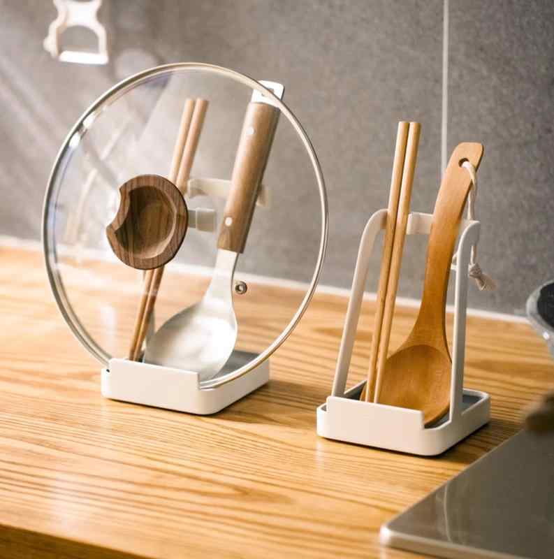 鍋蓋 スタンド おたま 置き おしゃれ フライ返し スパチュラ ホルダー キッチン ツール ラック 調理 器具 用具 収納 小道具 立て 卓上 雑貨 便利 多機能 PP アイアン 水切り お手入れ 簡単 滑り止め 防カビ 整理 整頓 ホワイト ブラック
