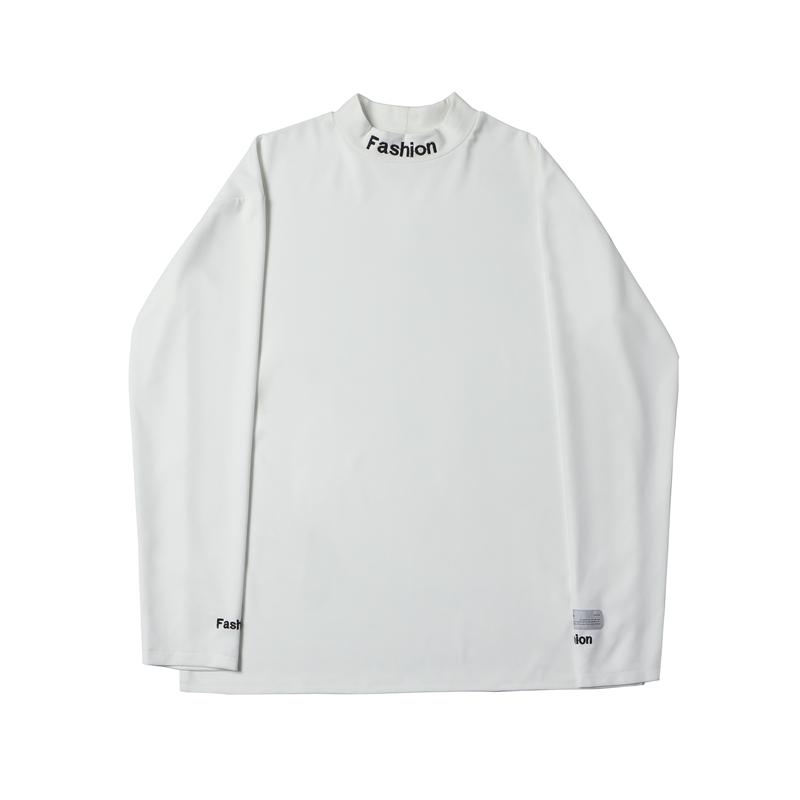 ロンt メンズ 韓国 トップス カットソー 長袖 春 ハイネック 英語 文字 プリント ゆったり 大きいサイズ カジュアル シンプル 白 黒