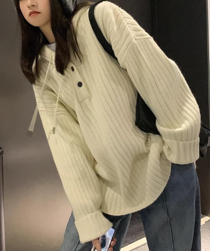 パーカー レディース 冬 トップス プルオーバー 長袖 フード ボタン ニット セーター リブ 柔らかい カ..