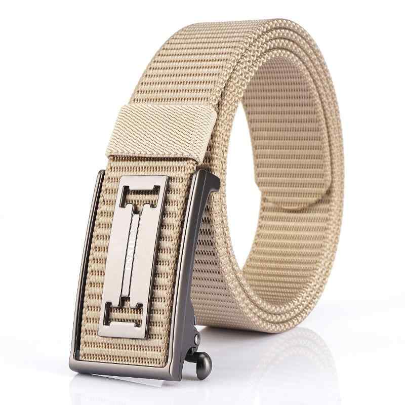 穴なし ベルト メンズ 厚手 自動バックル キャンバス ナイロン 編み込み カジュアル ジーンズ シンプル