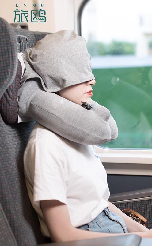 ネックピロー トラベル 旅行 飛行機 鉄道 昼寝 睡眠 グッズ 使いやすい オフィス U字型 枕 メンズ レディース ワンタッチ ピンク グレー 黒