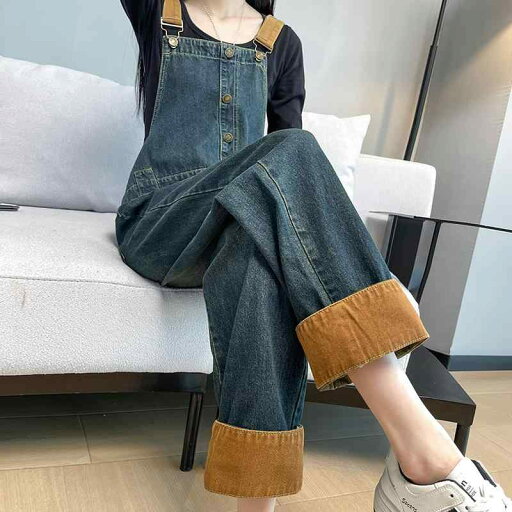 オーバーオール サロペット レディース 春秋 デニム レトロ アメリカン パンツ ストレート ゆったり ワイドレッグ バイカラー シンプル カジュアル オーバーオール サロペット レディース 春秋 デニム レトロ アメリカン パンツ ストレート ゆったり ワイドレッグ バイカラー シンプル カジュアル
