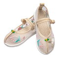 女の子 靴 中国風 エスニック 刺繡 メッシュ シューズ キッズ 通気性 夏 布製 レトロ 衣装 チャイナ ボタン 柔らかい 滑り止め ソール フラット 花 ウサギ かわいい ピンク ベージュ