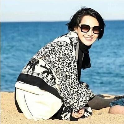 スカーフ 大判 レディース 春夏 星 象 日焼け防止 ショール ビーチ タオル コットン エスニック 黒 柔らかい 薄手 おしゃれ カジュアル(4)